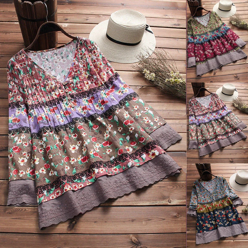 Женская свободная Блузка Boho рубашка с рукавом 3/4 и треугольным вырезом осенняя S