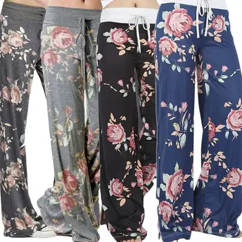 

New Women's Loose Pants Floral Print Drawstring 2018 Casual Wide Leg Pants Female Summer Trousers Long Fashion Sweatpants S-3XL