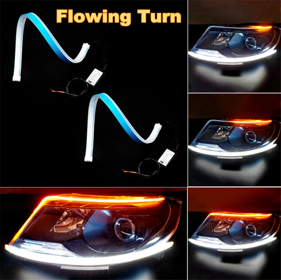 

1 Pair 30cm New Slim RGB Flowing Sequential Flexible LED DRL For Headlight Strip Daytime Running Lights with Remote Control