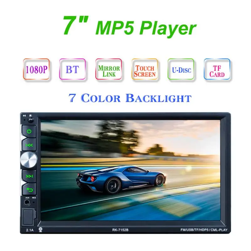 

Universal 7 in Car Multimedia Player Colorful Backlight Rearview Camera Mobile Mirror Link Bluetooth FM Radio Audio MP5 Player