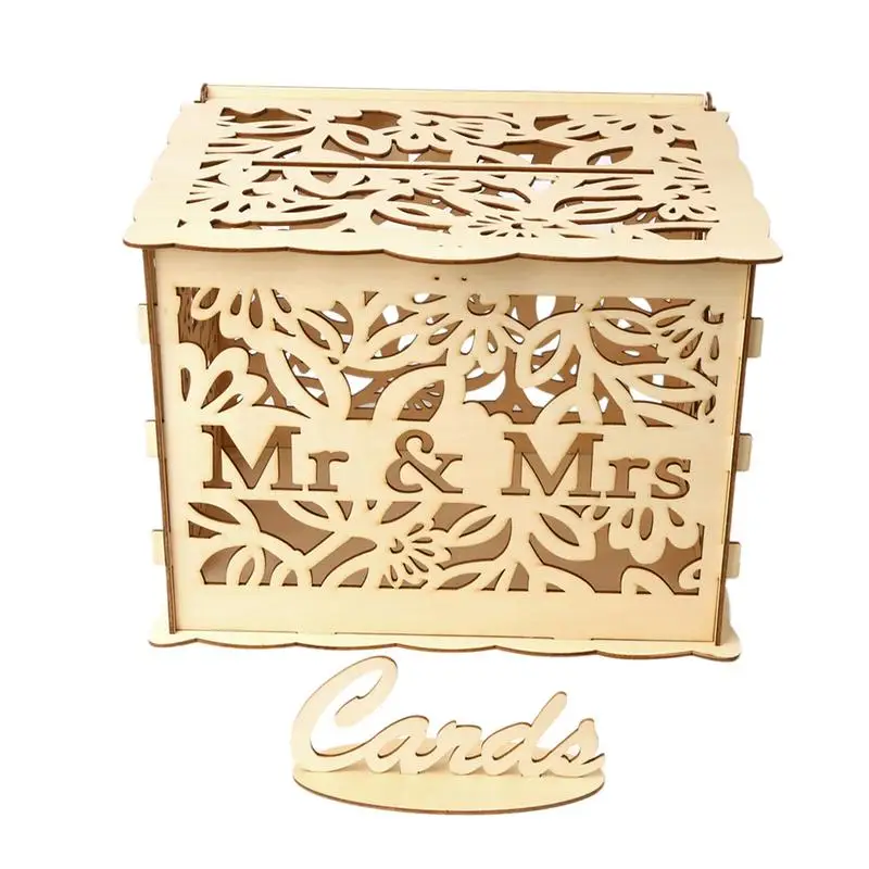 

2019 New Wooden Box Wedding Supplies DIY Couple Deer Bird Flower Pattern Grid Business Card Wooden Box