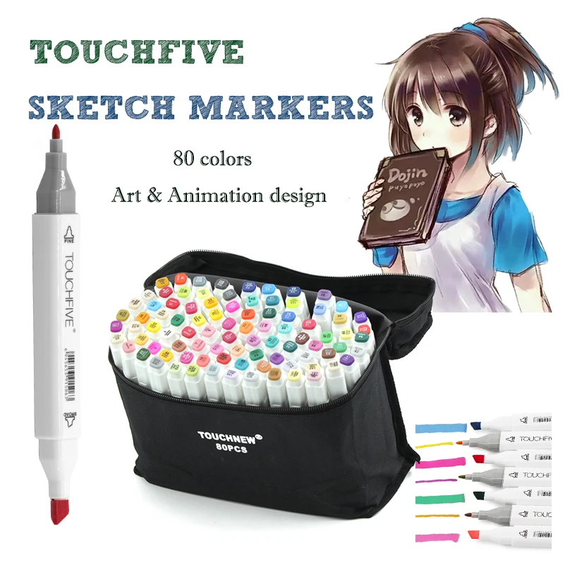 

Touchfive 80 Colors Animation design Alcohol Based Marker Pen Graphic Art Marker Pen with Broad Fine Point for School Gifts