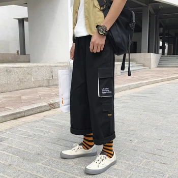 

2019 Men's Work Cargo Pants Printing Cotton Casual Pants Wide Leg Pants Trousers Hip Hop Style Black/brown Sweatpants S-2XL
