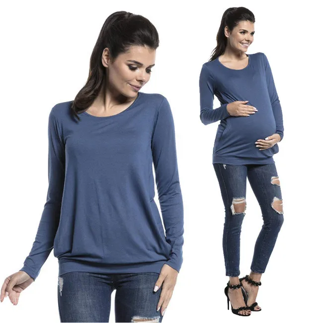 New Long Sleeve Women Pregnant Maternity Clothes Nursing Tops Breastfeeding Casual Tee Solid T-Shirt Blouse Size 2019