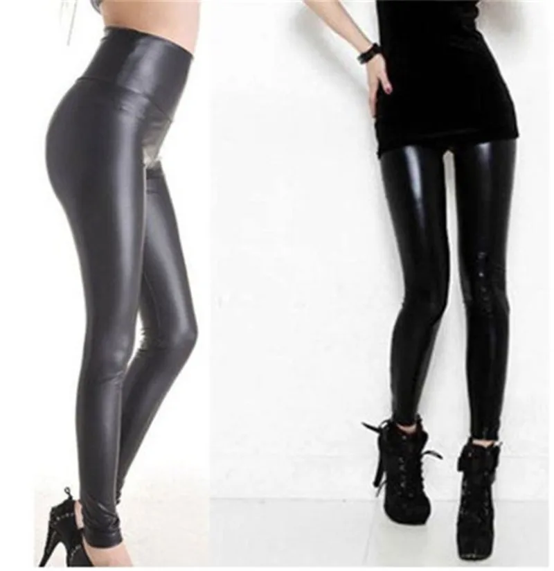 Sexy Women Faux Leather Pants Matt look Pant high waist Stretch Black leather Slim pants leggings