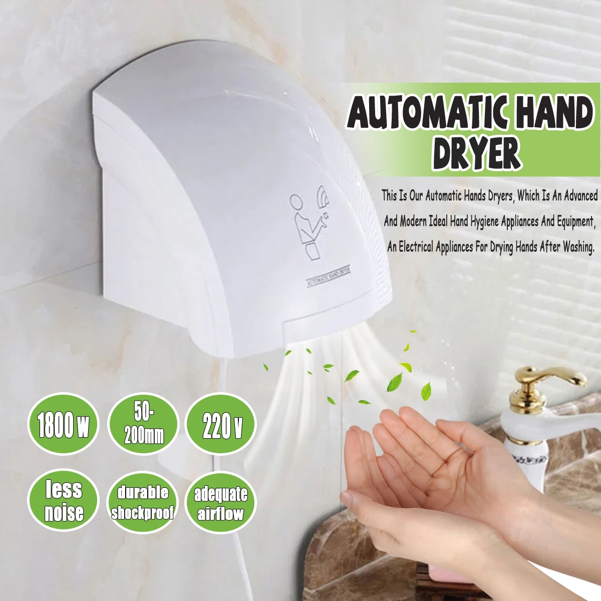 

Bathroom 1800W AU Hand Dryer Household Hotel Automatic InductionInfared Sensor Mute Toilets Hot Wind Hand Drying Machine