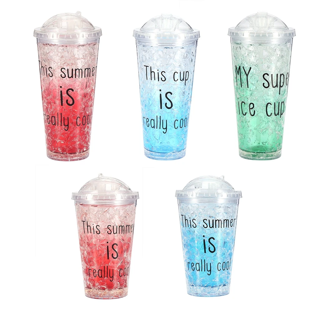 

Summer Creative Refrigerated with Cover Straw Plastic Transparent Ice Cup Ice Cube Freeze Mold Ice Maker cup