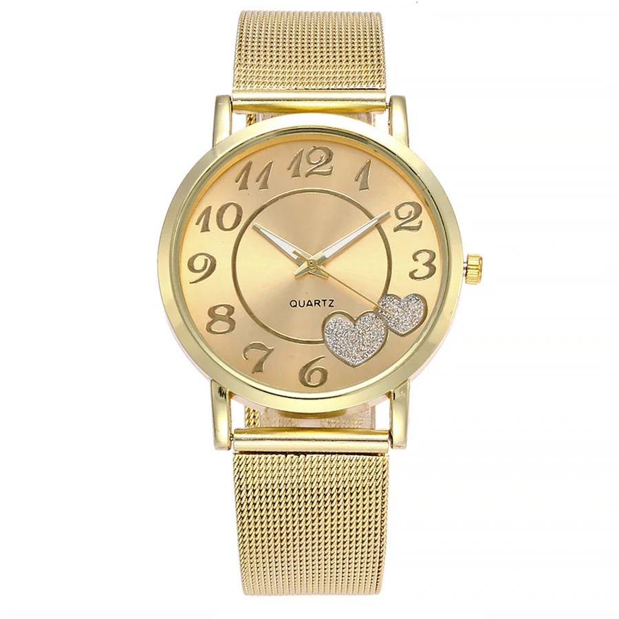 

Women Mesh Love Heart Dial Wrist Watches Fashion Casual Women'S Steel Quartz Watches