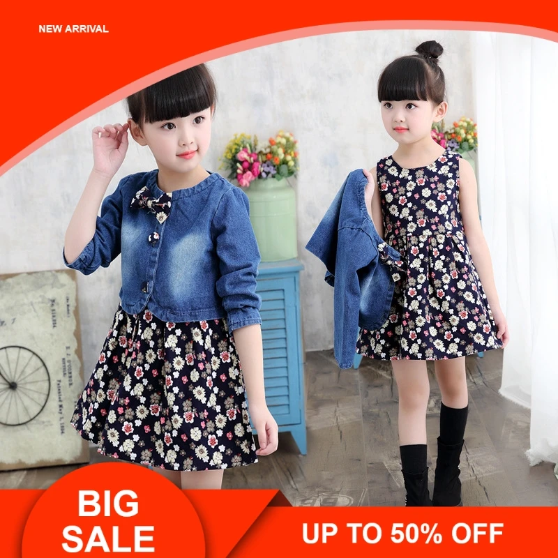 

Baby Clothing Spring/Autumn Explosion Models Girls Suit Fashion Denim Jacket + Flower Dress Two-Piece Sweet Princess Dress