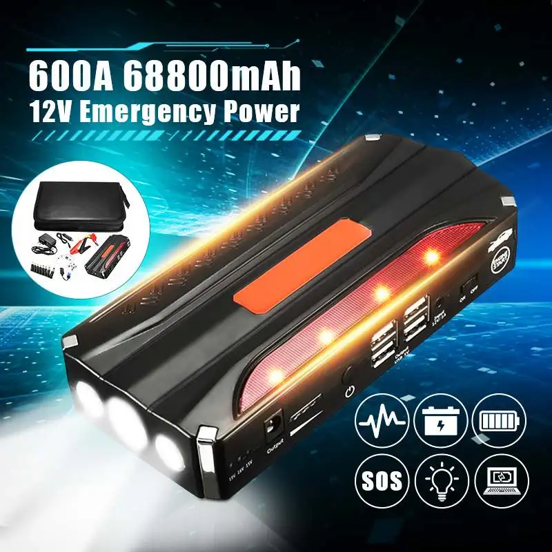 

68800mAh 12V 4USB Car Jump Starter Power Bank 600A Car Battery Booster Charger Starting Device Petrol Diesels Car Starter