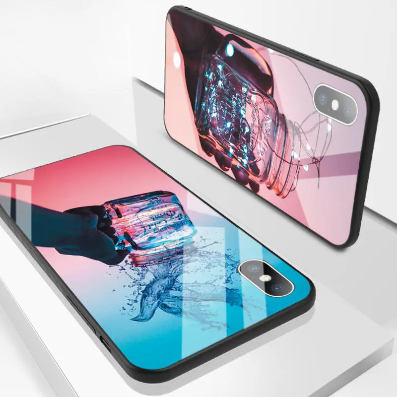 Блестящий чехол для телефона из закаленного стекла Iphone XS MAX XR X Smooth Jellyfish Bottle Phone Cover