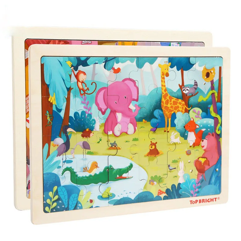 

24Pcs Forest Animals Wooden Puzzle Elephant Giraffe Educational Developmental Children Training Toys Intelligence Learning
