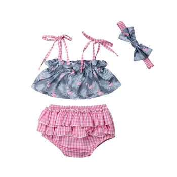 

Newborn Baby Girl Clothing Set Summer Baby Flamingo Tops+Plaid PP Shorts+Headband 3pcs Infant Outfits Cute Toddler Girl Clothes