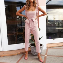 2019 Fashion Women Casual Sleeveless Jumpsuits Linen Shirred Frill Elegant Rompers Jumpsuits Long Harem Pants Holiday Overalls 2019 Fashion Women Casual Sleeveless Jumpsuits Linen Shirred Frill Elegant Rompers Jumpsuits Long Harem Pants Holiday Overalls