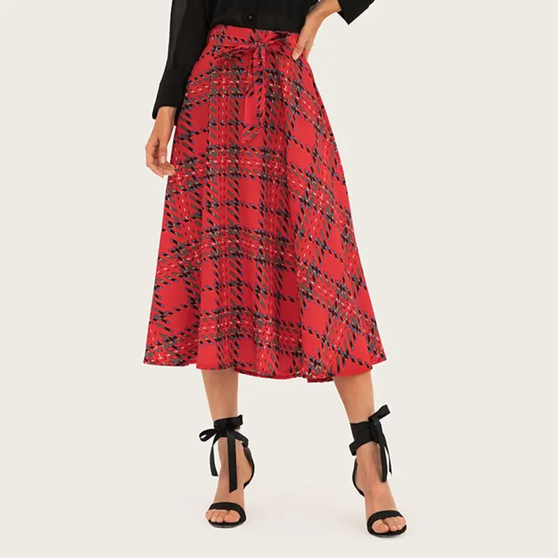 Vintage Plaid Skirt Women 2019 Spring Elegant Street Fashion New Lace Up A Line School Sweet Girl Retro Casual High Waist Skirts Vintage Plaid Skirt Women 2019 Spring Elegant Street Fashion New Lace Up A Line School Sweet Girl Retro Casual High Waist Skirts