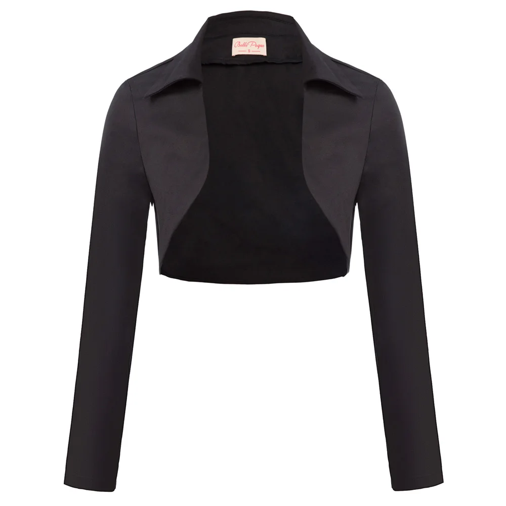 

Women's turn down neck black white classic gothic jacket Retro Vintage Long Sleeve Lapel Collar Open Front Cotton Shrug Bolero