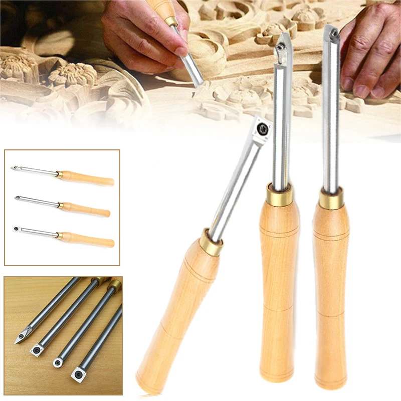 

1pcs Wood Handle Turning Carbide Cutter Straight Wood Handle Round/Square/Diamond Tip Woodworking Tool