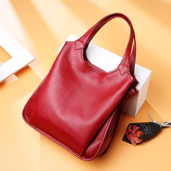 

Kajie Genuine Leather Bag Female Handbags Bags Ladies Large Capacity Retro Tote Shoulder Top-Handle Bags For Women Red Blue