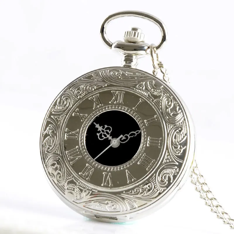 IBEINA винтажный кулон серебристый и черный полые Изысканный Элегантный Ретро подарок мужские и женские карманные часы с цепочкой для ожерелья