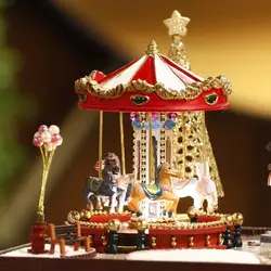 DIY Kit кукольный домик карусель на детской площадке Миниатюрная модель музыкальная шкатулка с легким Пылезащитный Чехол DIY игрушки для детей