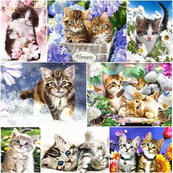 

Huacan 5D DIY Diamond Painting Cat Full Square Diamond Embroidery Sale Picture Of Rhinestone Diamond Mosaic Animal Home Decor