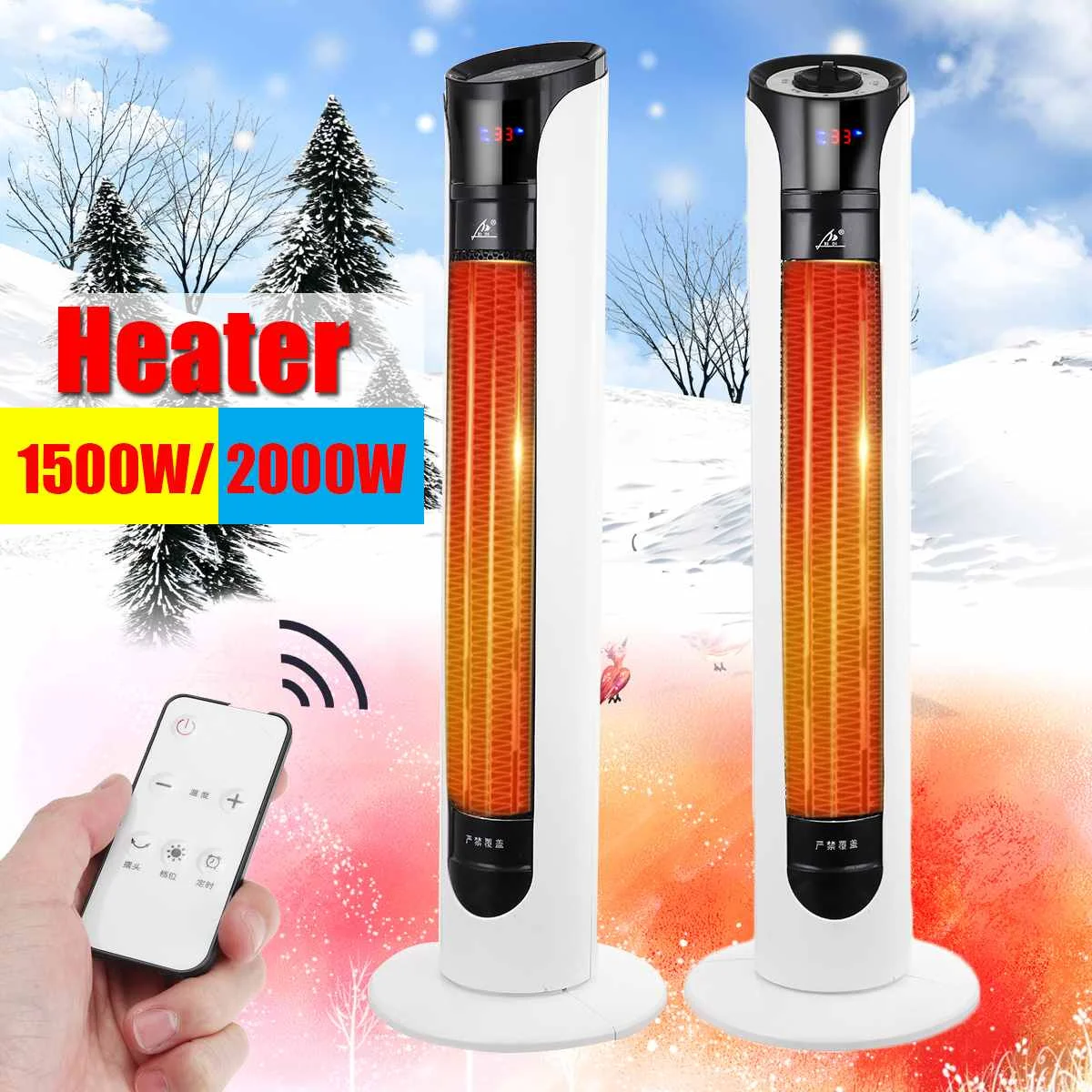 

2000W 220V 50Hz PTC Portable Heating Electric Heater Air Warmer Tower Fan with Remote Control Office Intelligent Automatic