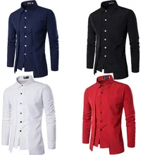 Модные мужские поддельные двухкомпонентные Рубашки Лето Осень Роскошные с длинным рукавом Повседневные облегающие Стильные топы специальный дизайн рубашки