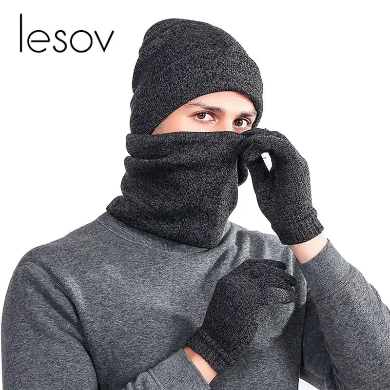 Lesov 3 шт./компл. Плюшевые Вязаные шапки перчатки с сенсорным экраном и шарф для