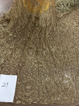 

Cyndi-12.2802 beaded glued glitter sequins lace fabric Hot selling African French net tulle Lace Fabric for party
