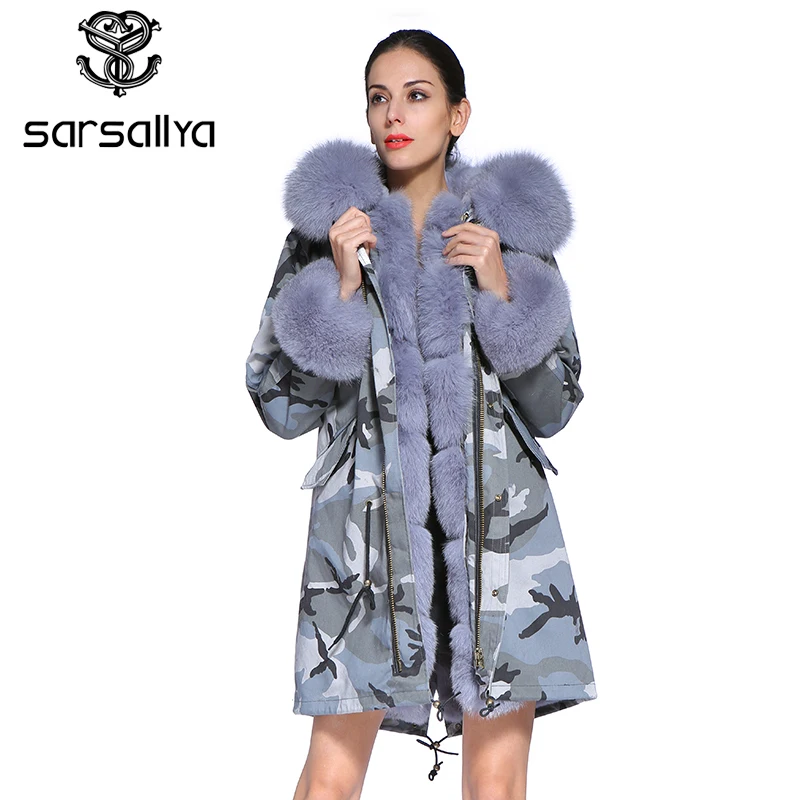 

SARSALLYA 2016 new long Camouflage winter jacket women outwear thick parkas natural real fox fur collar coat hooded