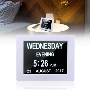 

8'' Digital Alarm Clock Wall Calendar Clock LCD Display Time Day Photo Frame Black/White Multi-function Day/Week/Month/Year
