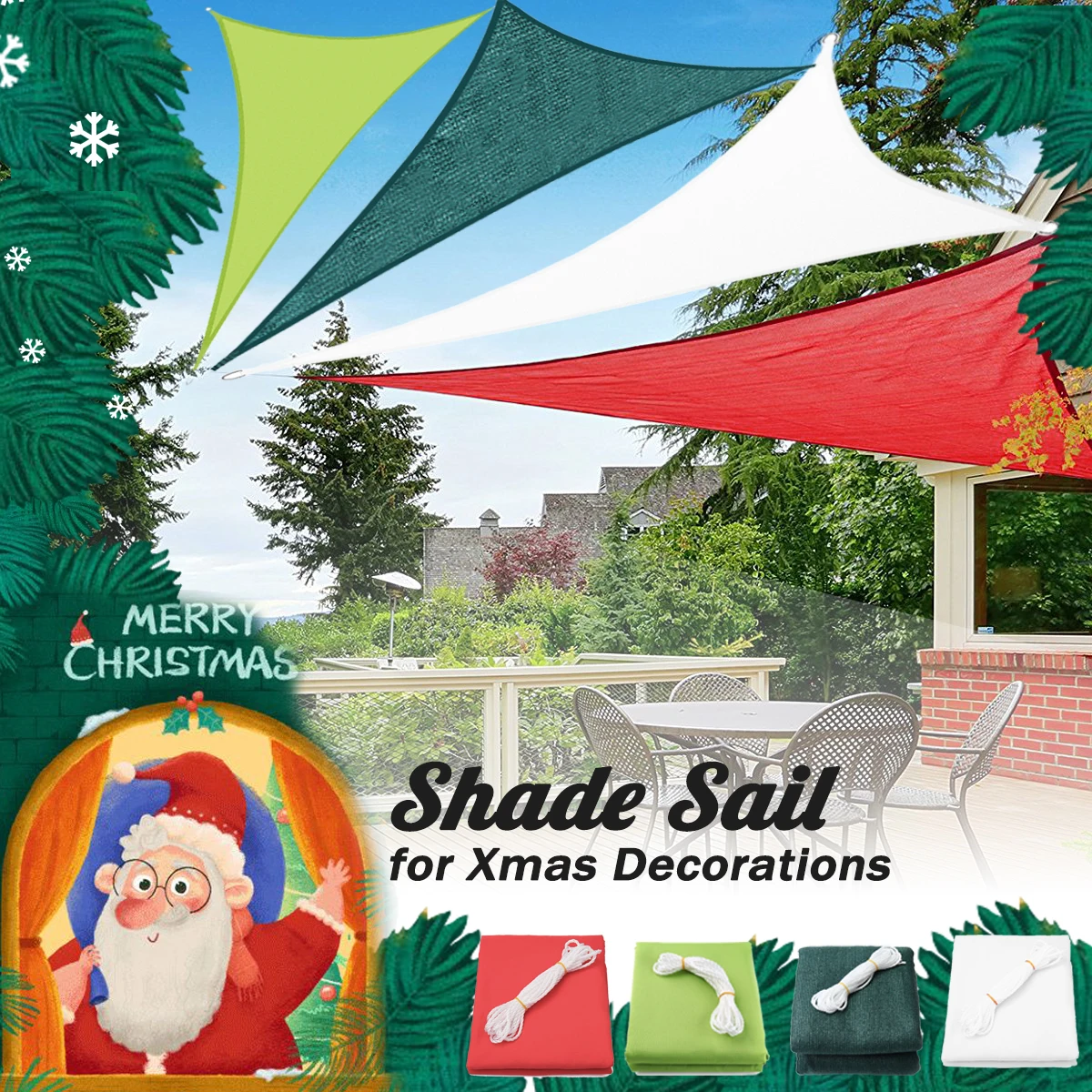 

3x3x3m 300D PET 185GSM HDPE Shade Sail Waterproof Triangle Sun Awning Tarp Canopy Ornament Decoration Red Green White