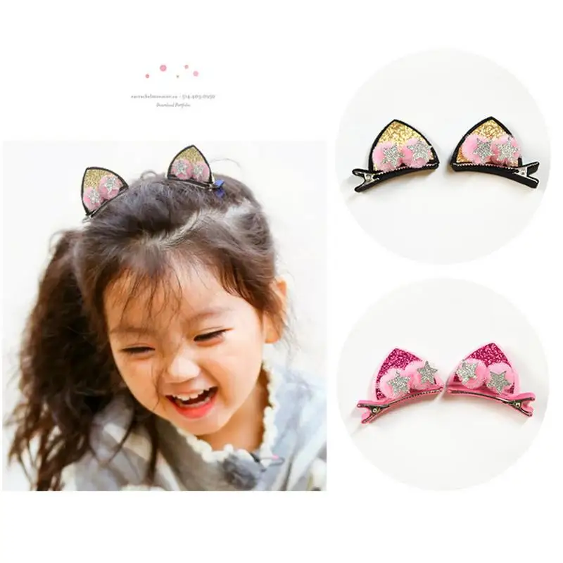 2pcs Cute Hair Clips For Girls Glitter Hairpins Rabbit Ears Barrettes For Kids 