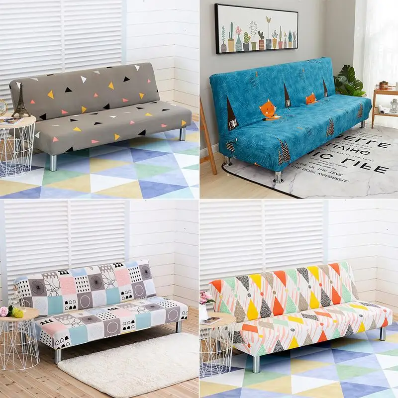 

Universal Armless Sofa Cover Printing Elasticity Folding Sofa Bed Cover Home Washable Three-seat Dust-proof Decor Sofa Cover 1PC