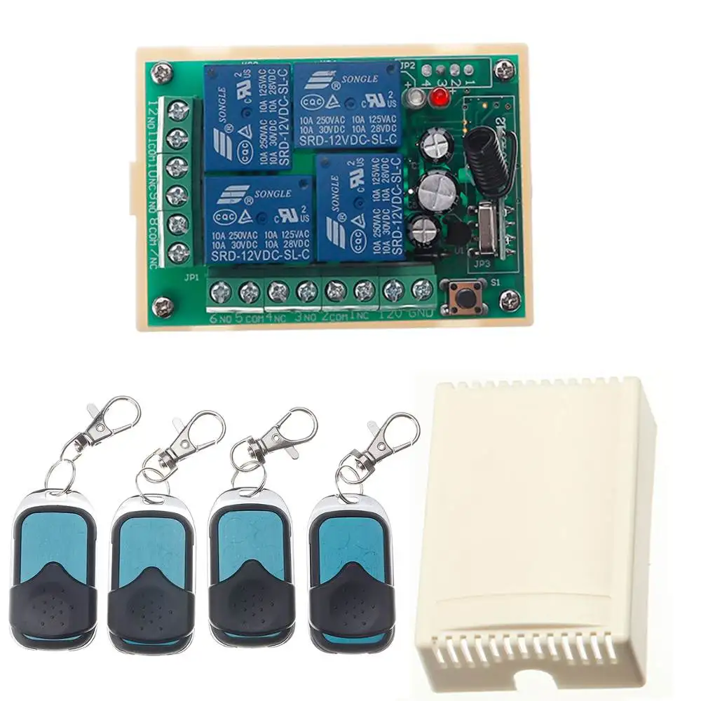 

LEORY 4pcs HCS301 433MHz Rolling Code Remote Control + DC 12V 10A Switch Wireless Power Supply Relay Receiver Module