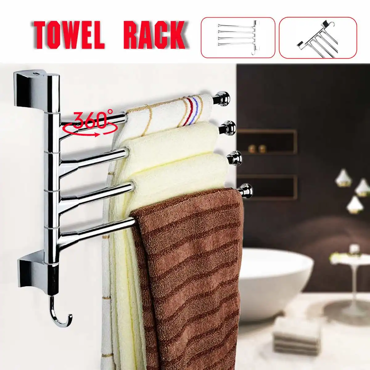 

1 PC Stainless Steel 360 Degree Rotation Rotating Towel Rack Bathroom Kitchen Towel Hardware For Bar Towel Clothes