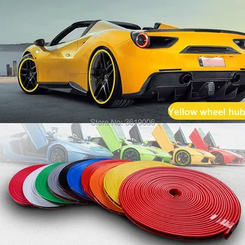 

8M Yellow Car Hub Trim Decoration Anti-Collision Strip Wheel Rim Protector Ring Wheel Tire Edge Changer Guard stickers