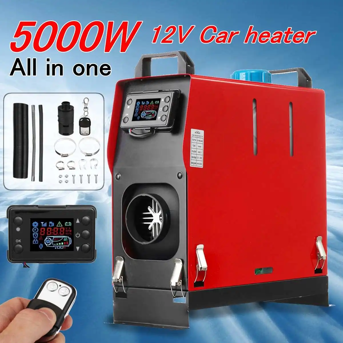 

Upgraded LCD Key Switch +RC 5KW 12V Air Heater Oil Tank Controller Host All In One Machine With Low Noise for Home SUV