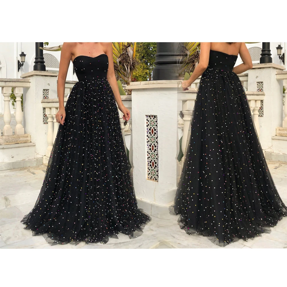 

Fashion Women Strapless Mesh Dress Sexy Off Shoulder Party Dress Evening Ball Gown