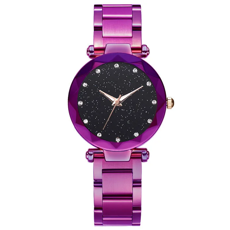 

Women Stainless Steel Watch Elegant Rhinestone Quartz Dress Watch Ladies Bracelet Wristwatch Top Luxury Brand Starry Sky Clock