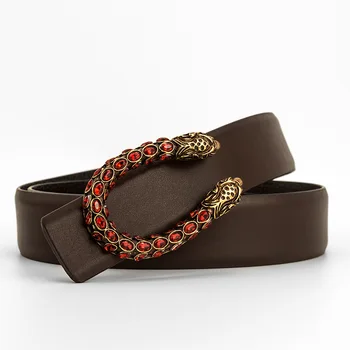 

New Designer Luxury Brand Belts For Men Genuine Leather Belts Women Tiger Head Water Drill Copper Buckle Cowhide Belt For Jeans