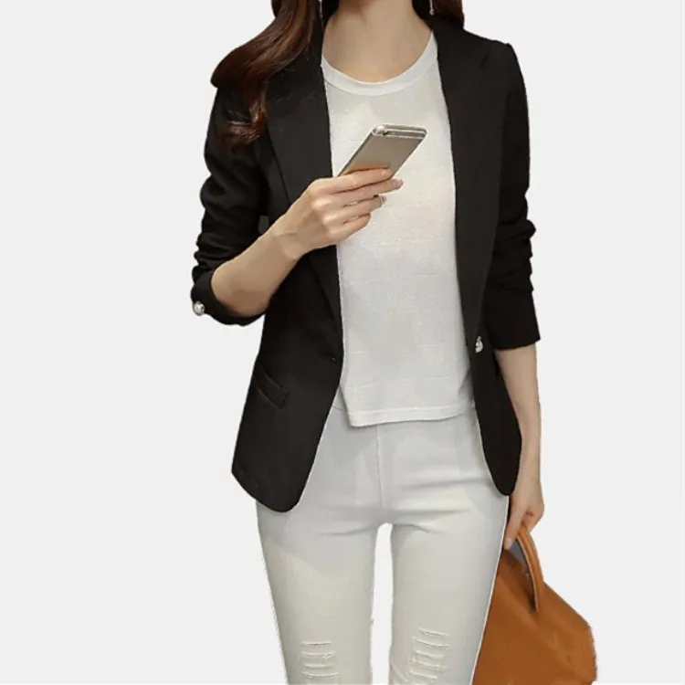 New Fashion Ladies Yellow/Black Slim Blazer Short Summer Simple Button Pockets Thin Casual Coats