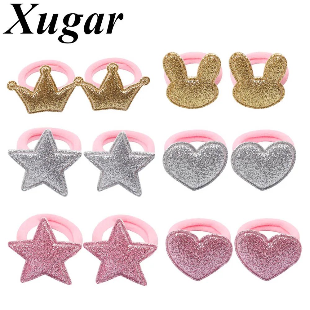 

Xugar 12 Pcs/lot Hair Accessories Hair Scrunchies Glitter Rabbit/Stars/Heart/Crown Hair Bands for Girls Baby Gum for Hair Ties