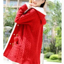 Новое поступление, свитер для девочек, пальто, зима, Осенний Повседневный плотный длинный кашемировый вязаный кардиган с капюшоном, свитер, куртка для студентов