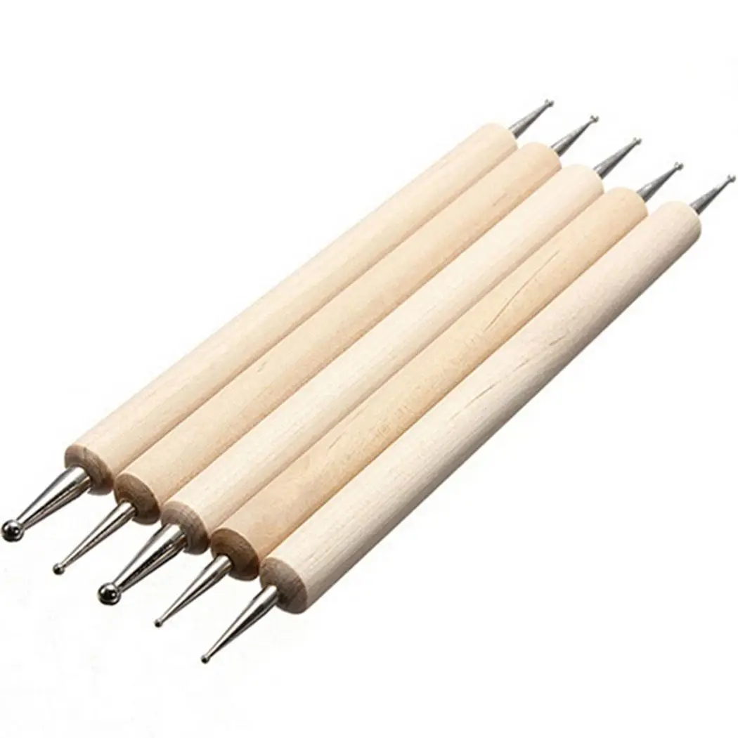 

5pcs Wood Handle Nail Art Dotting Pen Nail 13cm / 5.1inch Beige Dotting Tools