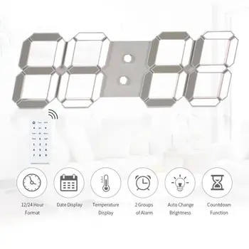 

Adeeing 3D White Digital Wall Clock with Remote Control European Regulation