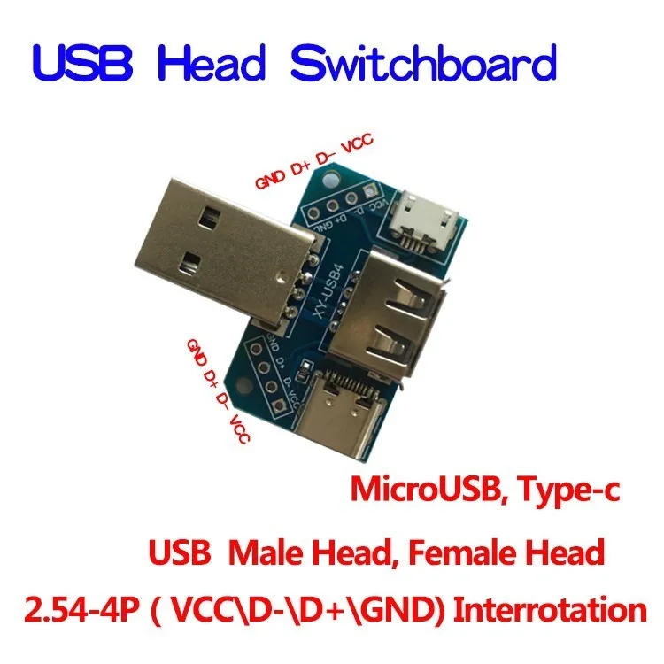 USB головное распределительное устройство мужской usb-разъем для type-c Micro Female USB 2,54-4 P тестовая плата передачи USB адаптер пластина XY-USB4