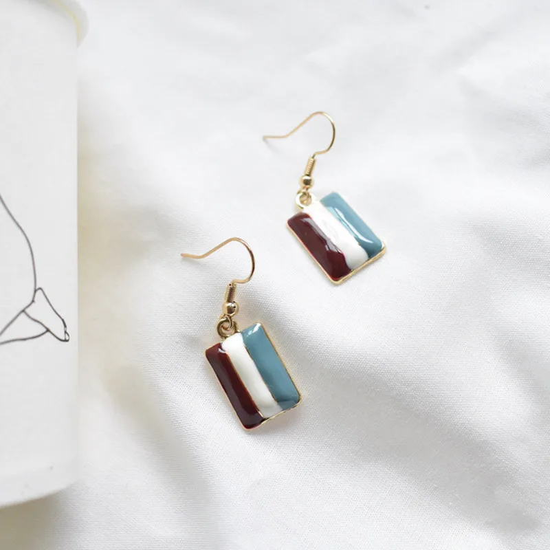 Fashion Best Quality Concise Geometric Square Bar Dripping Oil Painting Three Color Drop Earrings For Women Jewelry Accessories | Украшения