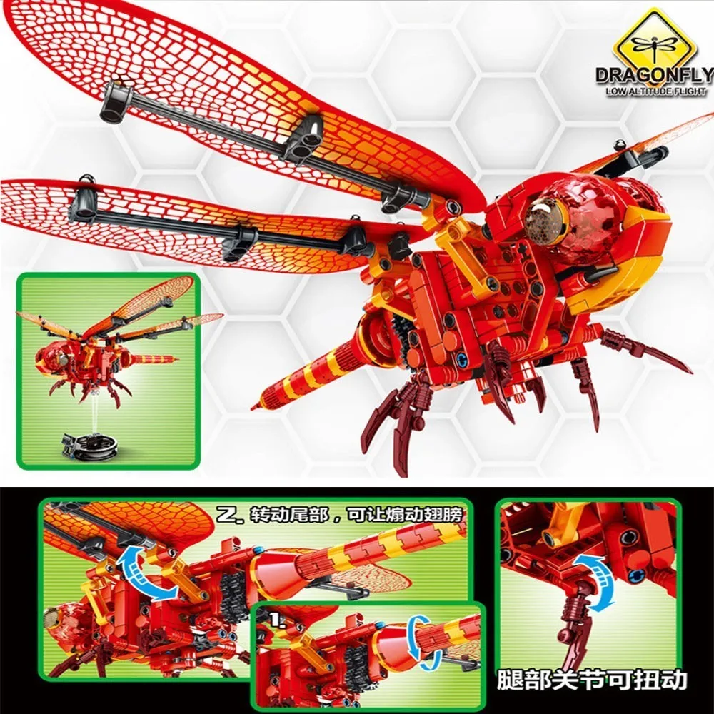 

330Pcs Simulated insect DIY Red Dragonfly Building Blocks Compatible Legoingly Technic Bricks kids Educational Toys for Children