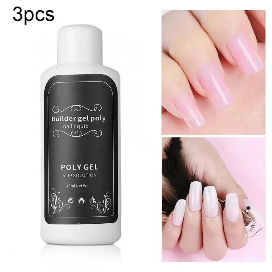 

45ml 3 Bottles Solution Quick Extension Gel Fast Nail Extension Poly Gel Diluting Solution Manicure UV Gel Accessory